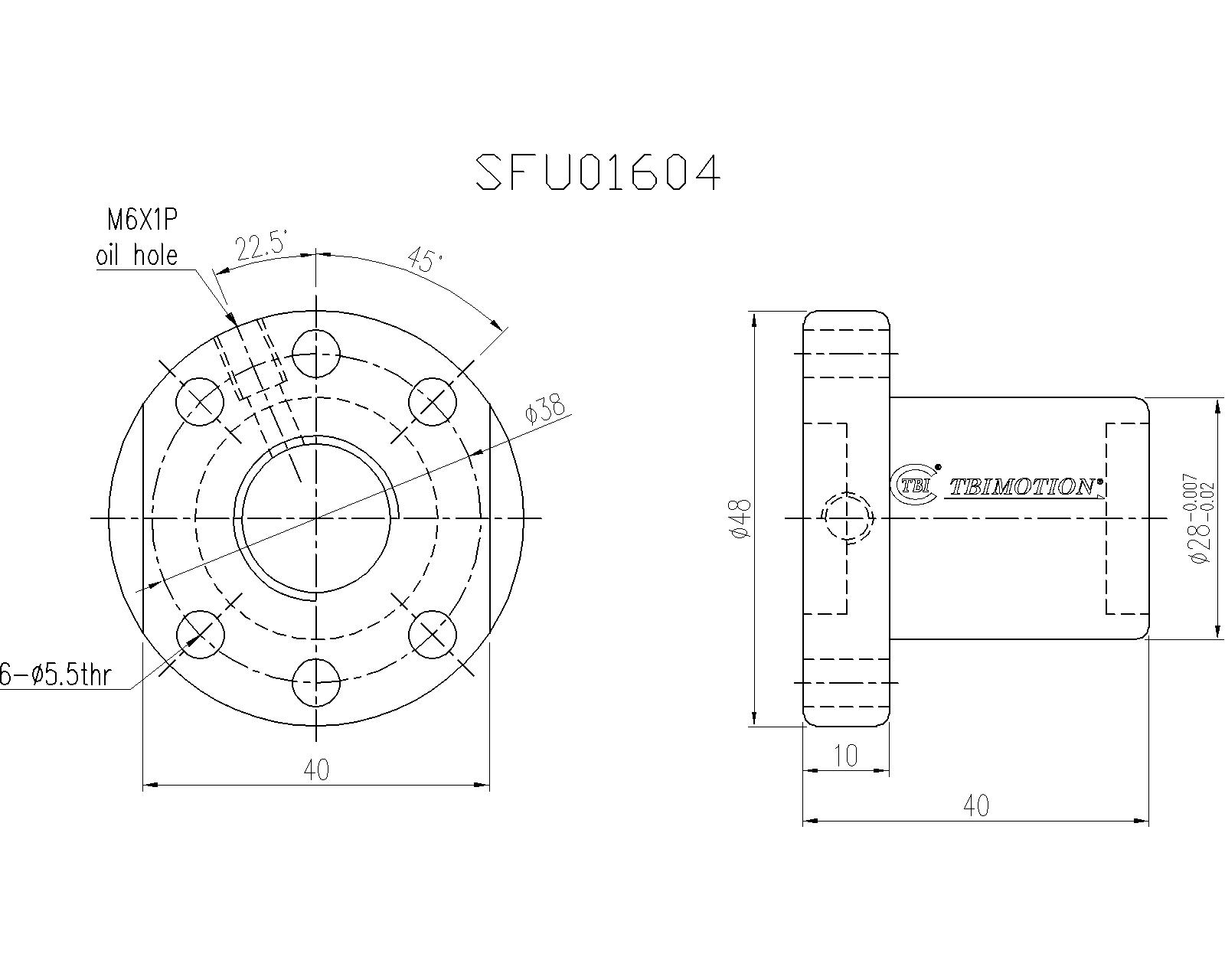 SFU1604-4滚珠丝杆螺母尺寸