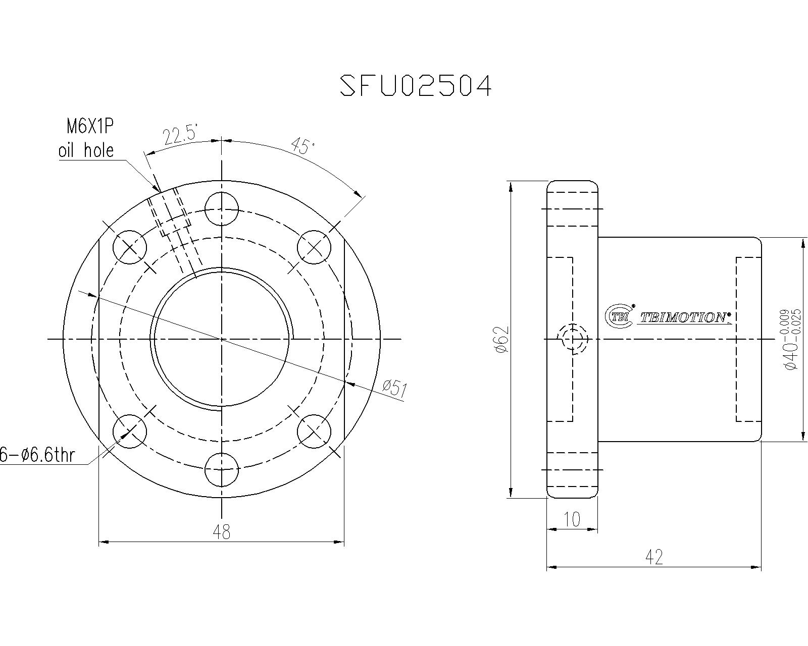 SFU2504-4滚珠丝杆螺母尺寸