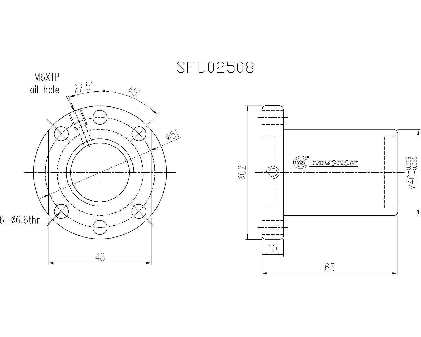 SFU2508-4滚珠丝杆螺母尺寸